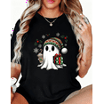thumbnail image 1 of Women’s Christmas Ghost Graphic T Shirt Cute Holiday Spirit Gift Top S-5XL, 1 of 5