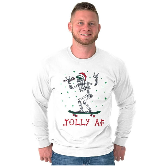 Spooky Christmas Skeleton Jolly AF Long Sleeve TShirt Men Women Brisco Brands S