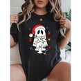 thumbnail image 1 of Spooky Christmas T-Shirt for Men, Ghost Santa Graphic Tee, Casual Short Sleeve Top, Holiday Funny T-Shirt，Cute，cotton，black，S-5XL, 1 of 1
