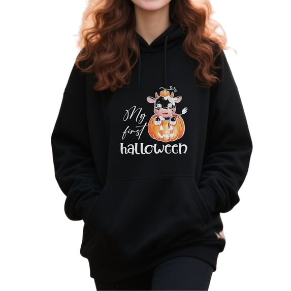 Spooky Cow Halloween Cow Hoodie for Men and Women, Unisex Pullover Hooded Sweatshirt, Comfortable Cotton Poly Blend, Casual Fall Seasonal Outfit