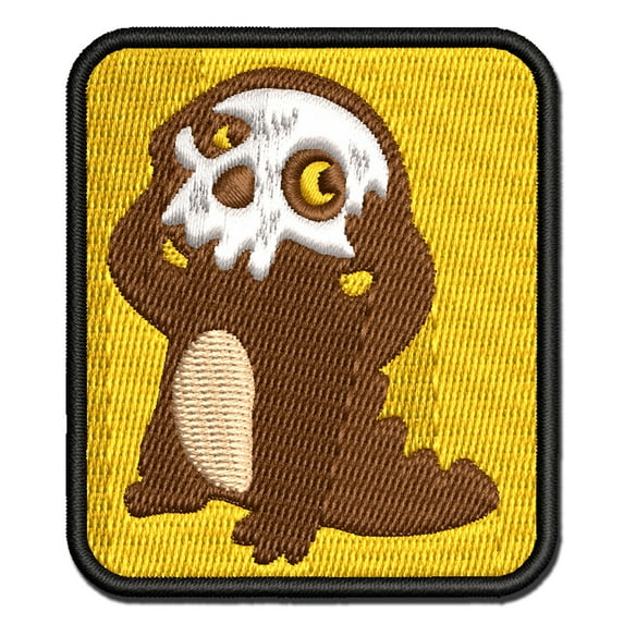 Spooky Creature Wearing Skull Applique Multi-Color Embroidered Hook & Loop Patch - 2.0 Inch Mini