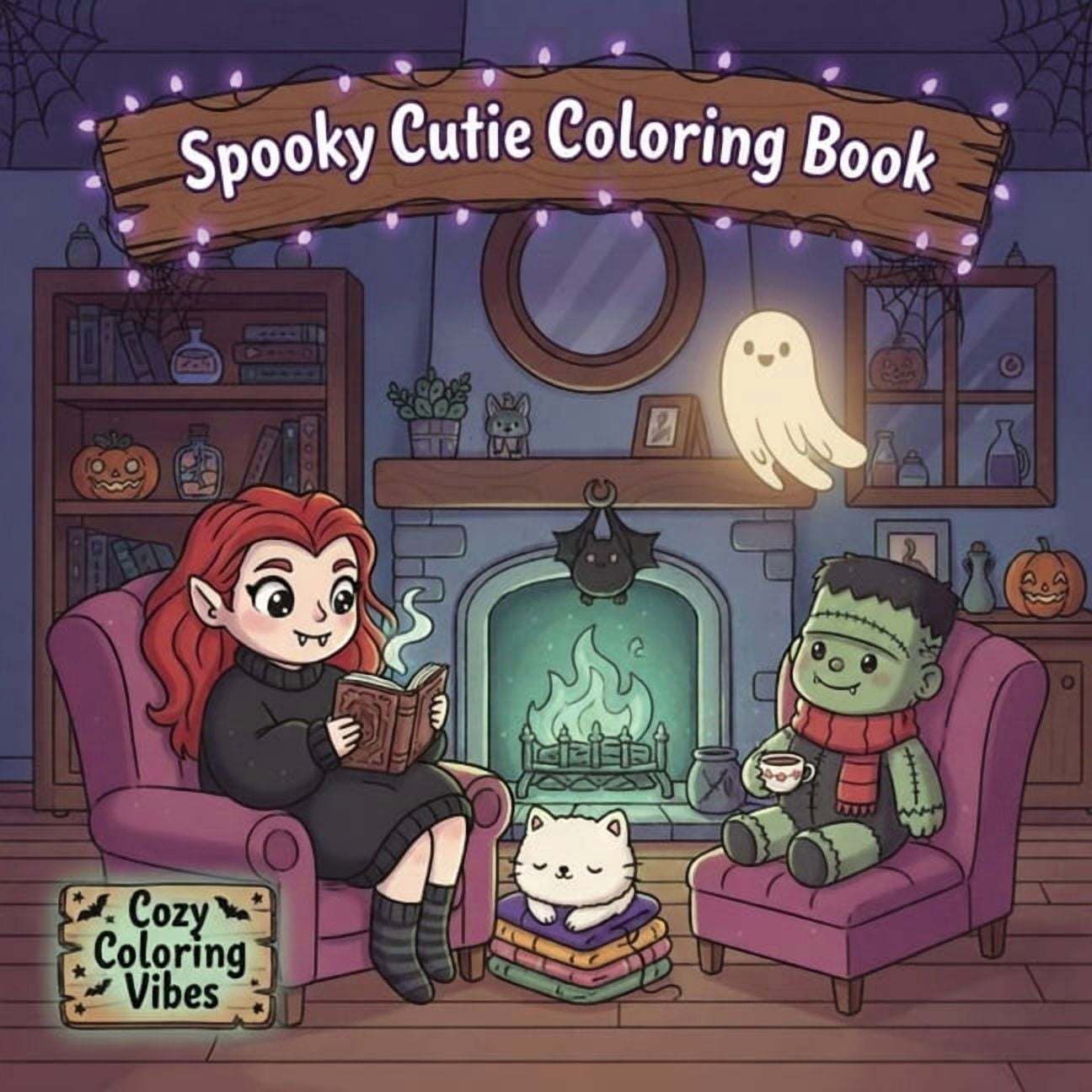 Spooky & Creepy Cozy Coloring Spaces Spooky Cutie Coloring Book: Adorable Spooky Characters & Haunted Halloween Scenes for Adults & Teens Color Cute Creepy C, (Paperback)