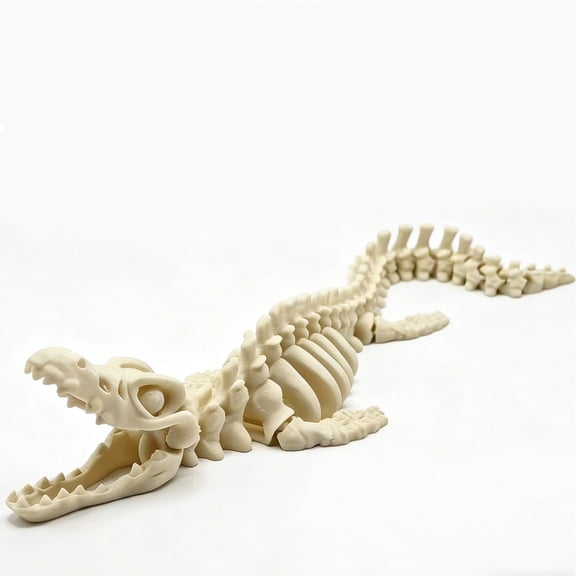 Spooky Crocodile Skeleton Tabletop Figurine with Bone Detailing for Desk Space Decoration Unique Room Styling and Modern Home Office Accent Ideas (White)
