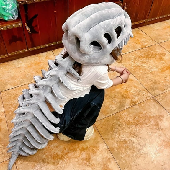 Spooky Cute Dinosaur Skeleton Plush Costume: Ultra - Realistic Design, Soft Material for Halloween, Cosplay, Themed Parties & Irresistible Fun!