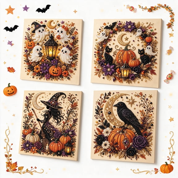 Spooky Cute Ghost 3D Pearl Diamond Painting Kit for Adults, Beginner-Friendly Resin Pearl Art Craft Supplies, Easy DIY Handmade Canvas Halloween Ornament Wall Decor Party Gift