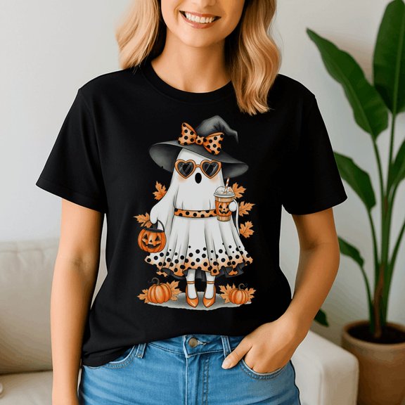 Spooky Cute Ghost Drinking Pumpkin Iced Coffee Shirt, Halloween Shirt, Spooky Season Tee, Happy Halloween, Ghost Pumpkin Tshirt, Funny Holiday Gift,Horror Witchy ,Trick Or Treat