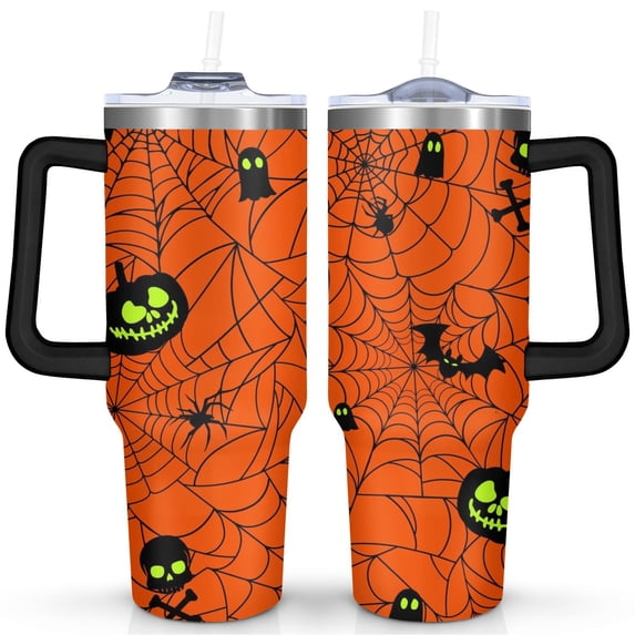 Spooky Cute Ghost Tumbler 40oz - Halloween Pumpkin Art Double Wall Insulated Reusable Cup