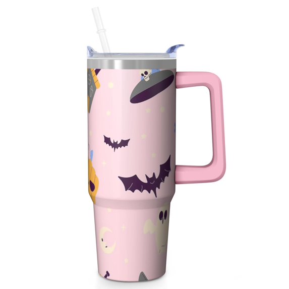 Spooky Cute Halloween 30oz Tumbler with Handle and Straw Lid – Leak Proof Insulated Coffee Travel Mug – Pumpkin Gift