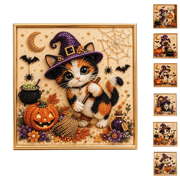 Spooky Cute Halloween Ghost Pearl Art DIY Kit, 3D diamond art kits for adults beginner, Ghost & Black Cat Mosaic, Farmhouse Fall Halloween Decor Party Gifts D