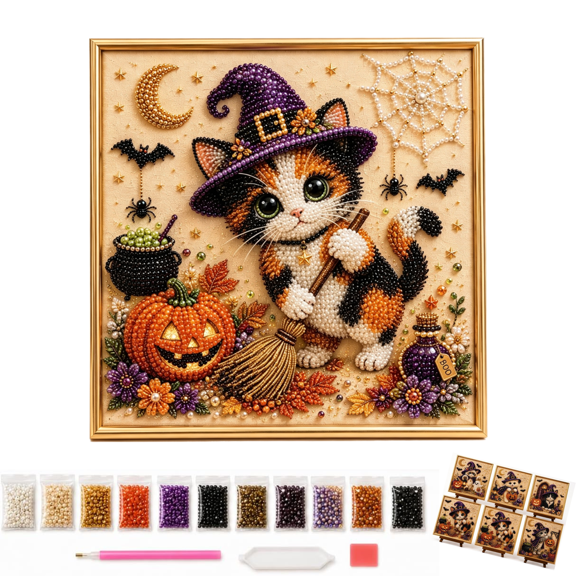 Spooky Cute Halloween Ghost Pearl Art DIY Kit, 3D diamond art kits for adults beginner, Zero Skill Needed Witch Cat Ghost Art, Indoor Fall Halloween Decor Holiday Handmade Gifts D
