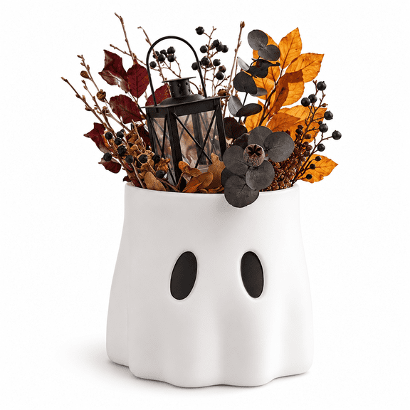 Spooky Cute Halloween Ghost Planter, 5.5in Ghost Flower Pot for Succulents, Tabletop Shelf Desk Office Fall Home Decor