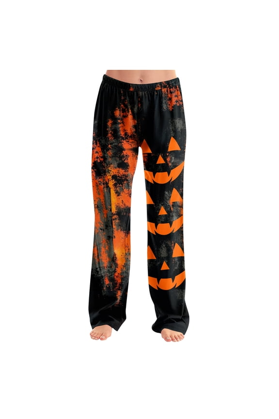 Spooky-Cute Halloween Lounge Pants for Women Soft Sleepwear Bottoms Festive Pumpkin and Ghost Graphic Print Casual Pajama Trousers