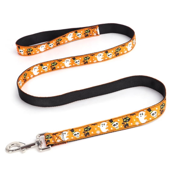Spooky Cute Halloween Pet Leash With Heavy Duty Metal Clip，Metal Buckle Pumpkin Bat Print Dog Walking Lead For Festive Parties & Daily Use