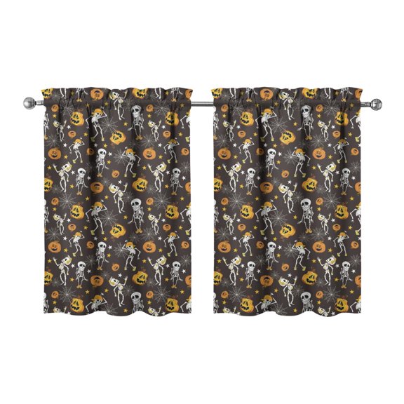 Spooky Cute Halloween Tier Curtains Set of 2, with Ghost and Witch Artwork, Semi-Sheer Caf Curtains for Small Windows 27.5x36in(70x90cm) Kitchen Curtains