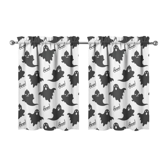 Spooky Cute Halloween Tier Curtains Set of 2, with Ghost and Witch Artwork, Semi-Sheer Caf Curtains for Small Windows 27.5x36in(70x90cm) Kitchen Curtains