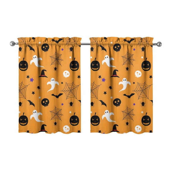 Spooky Cute Halloween Tier Curtains Set of 2, with Ghost and Witch Artwork, Semi-Sheer Caf Curtains for Small Windows 27.5x36in(70x90cm) Kitchen Curtains