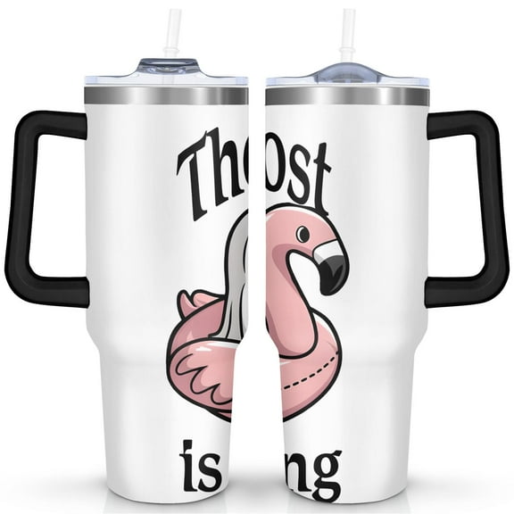 Spooky Cute Halloween Tumbler 40oz - Ghost Pumpkin Illustration - Double Wall Insulated Cup - Dual Drinking Styles