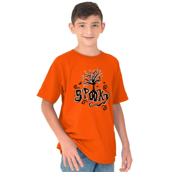 Spooky Cute Haunted Halloween Tree Crewneck T Shirts Boy Girl Teen Brisco Brands L