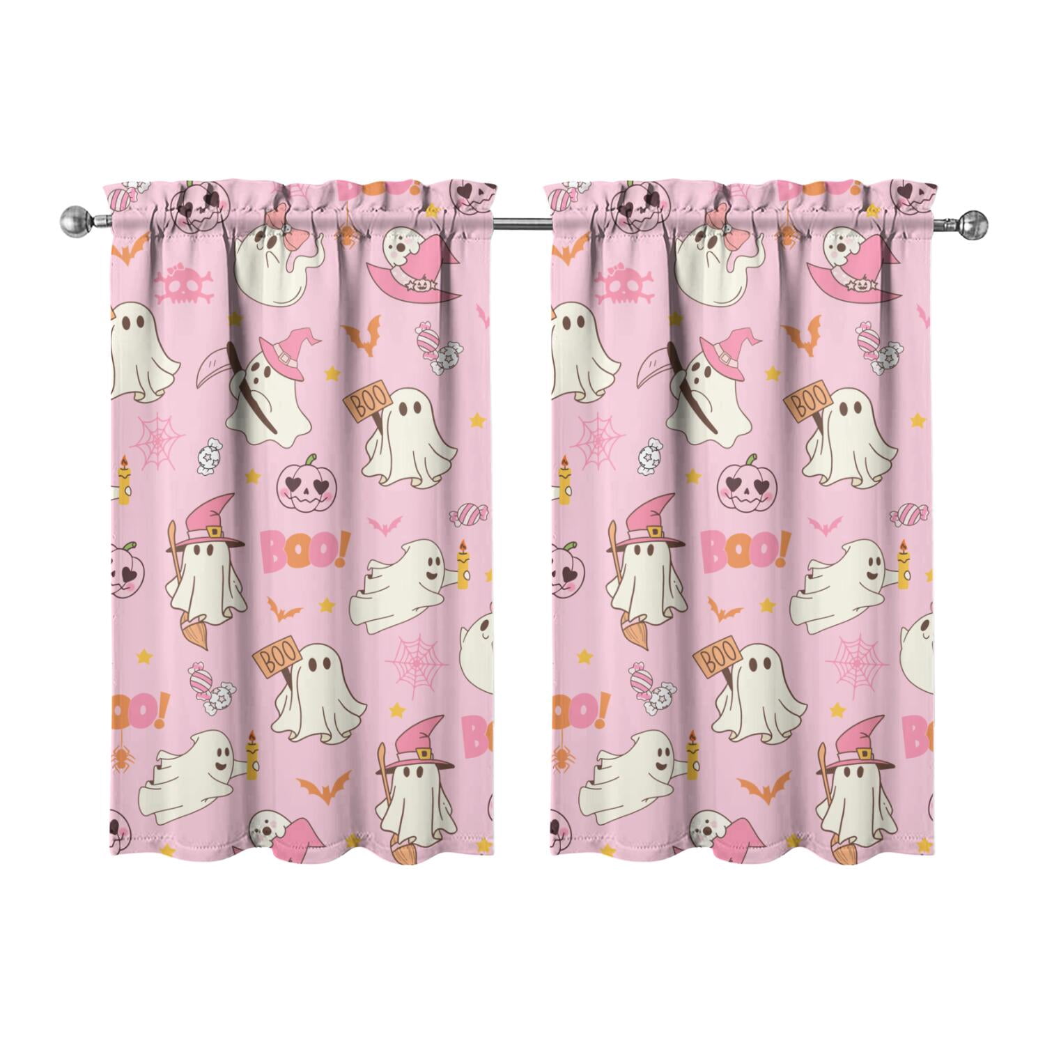 Spooky Cute Kitchen Curtains Set of 2, with Black Cat and Ghost Pattern ...