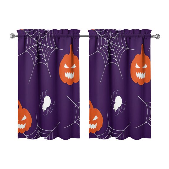 Spooky Cute Kitchen Curtains Set of 2 with Ghost and Full Moon Artwork, Gothic Style Semi-Sheer Window Panels 27.5x39in(70x99cm)Kitchen Curtains