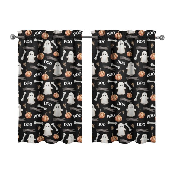 Spooky Cute Kitchen Curtains Set of 2 with Ghost and Full Moon Artwork, Gothic Style Semi-Sheer Window Panels 27.5x39in(70x99cm)Kitchen Curtains