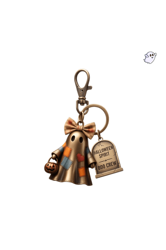 Spooky Cute Trick or Treat Charm, Halloween Spirit Resin Ghost Keychain, 3D Patchwork Stitching Ghost Figurine for Keys and Backpacks, Halloween Decor & Summerween Decor