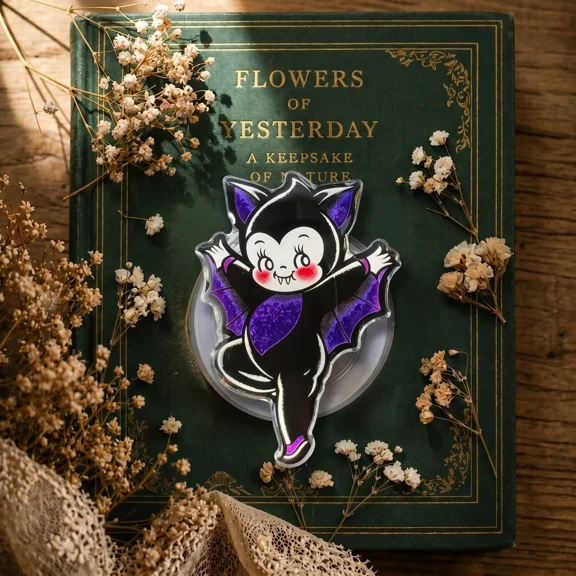 Spooky Cute Vampire Bat Phone Grip for , Aesthetic Vintage Purple Glitter Goth Phone Holder Stand, Whimsigoth Bookish Gift for Book Lovers