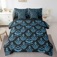 thumbnail image 1 of Spooky Damask Bed in a Bag King Size Comforter Set 7 Pieces Halloween Bats Bedding Sets,Gothic Sheet Set with Comforter Goth Vintage Floral Victorian Bed Set,Blue Silhouette Halloween Decor, 1 of 1