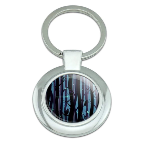 Spooky Dark Forest with Crows and Ravens Keychain Classy Round Chrome Plated Metal