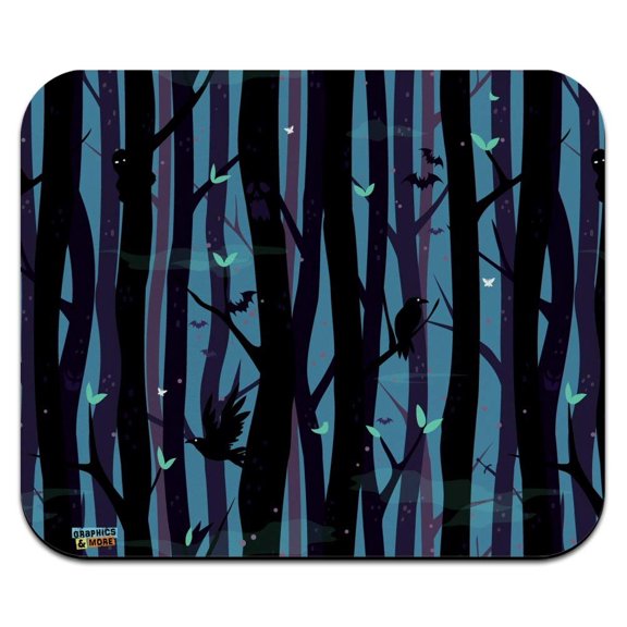 Spooky Dark Forest with Crows and Ravens Low Profile Thin Mouse Pad Mousepad