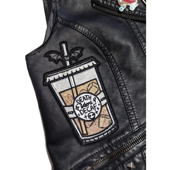 Spooky Death Before Decaf Iced Coffee Embroidered Iron On Patch