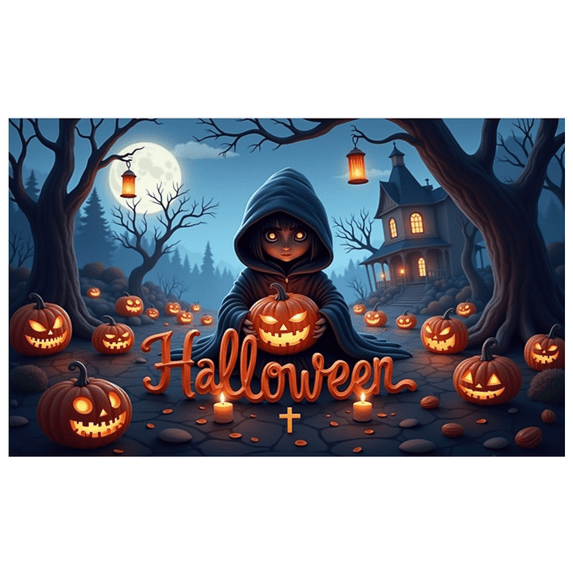 Spooky Design Halloween Banner Glowing Signs Halloween Background Creepy House Jack O Lantern for Holiday Party Nighttime Celebration Outdoor Decor