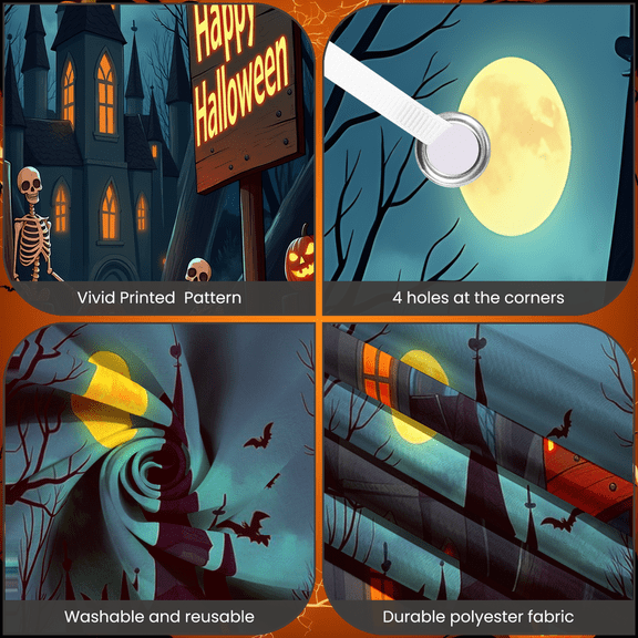 Spooky Design Halloween Banner Skeleton Decoration Haunted House Pumpkin Elements for Party Celebration Event Decor