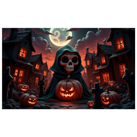 Spooky Design Halloween Banner Skeleton Pumpkin Decoration Haunted Graveyard Scene for Halloween Party Outdoor Indoor