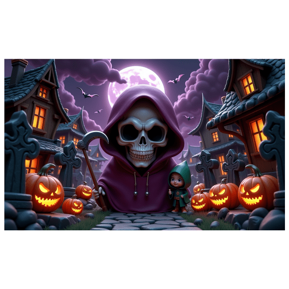 Spooky Design Halloween Banner Skeleton Pumpkin Decoration Haunted Graveyard Scene for Halloween Party Outdoor Indoor