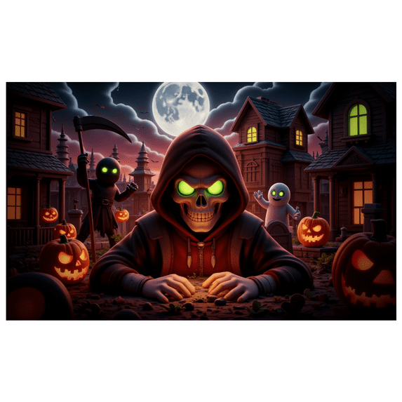Spooky Design Halloween Banner Skeleton Pumpkin Decoration Haunted Graveyard Scene for Halloween Party Outdoor Indoor