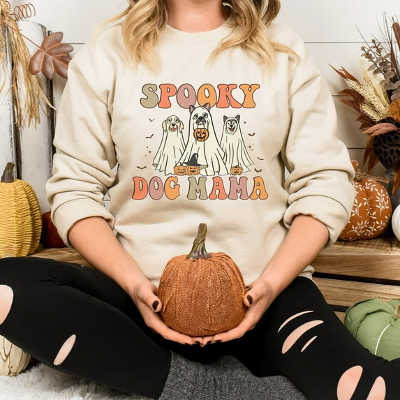 Spooky Dog Mama Sweatshirt, Halloween Dog Sweatshirt, Spooky Season, Dog Mom Sweatshirt, Dog Lover Gift, Dog Lovers Shirt, Ghost Sweatshirt (Sizes:L; Colors:White;)