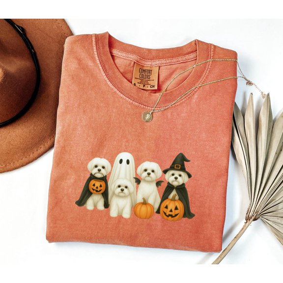 Spooky Dog Spooky Maltese Dog Ghost Dog Classic T-Shirt All Size S-3XL