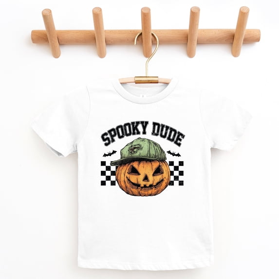 Spooky Dude Checkered Pumpkin - Youth Short Sleeve Graphic T-Shirt and Toddler Short Sleeve Graphic T-Shirt