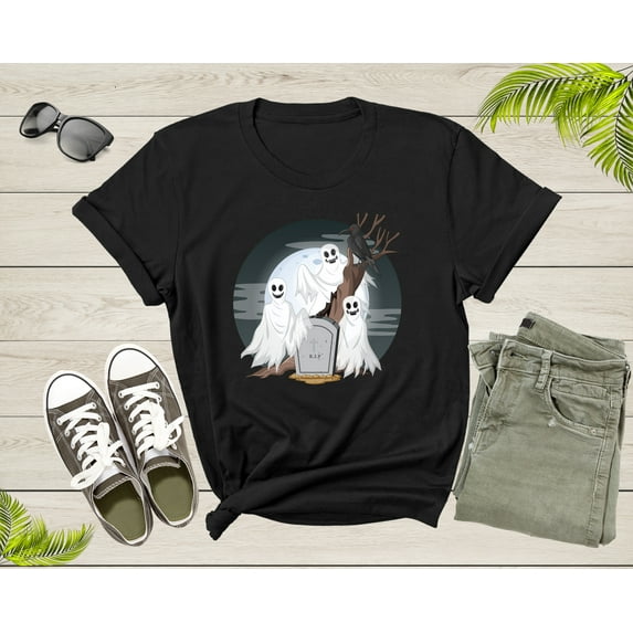Spooky Eerie Halloween Ghosts Phantoms Crow Raven Grave Moon T-Shirt Halloween Lover Gift T Shirt for Men Women Kids Boys Girls Tshirt