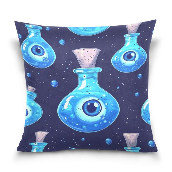 Spooky Eyeballs Floating 16x16 Inch Plush Velvet Pillowcase Double Sided Print, Hidden Zipper