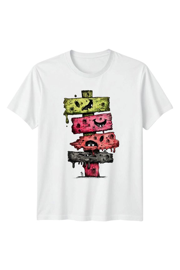 Spooky Faces Monsters Mens T-Shirt Womens Graphic Tee Unisex Top All Size S-5XL