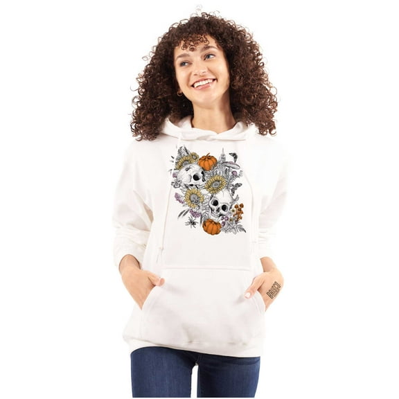 Spooky Fall Autumn Skulls Flowers Hoodie Sweatshirt Women Brisco Brands M