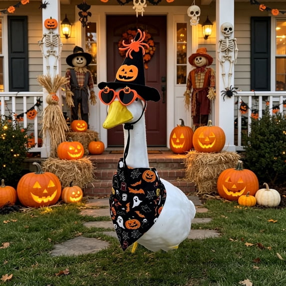Spooky Fall Yard Accessory Pack, Porch Goose Outfits, 23 Inch Porch Goose Outfits, Halloween Porch Goose Outfit, No Lawn Goose Included, 3-Piece Ghost Pumpkin Bat Printed Bandana,