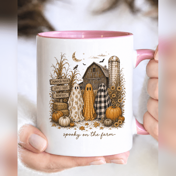 Spooky Farm Ghost Barn Ceramic Coffee Mug Halloween Gift