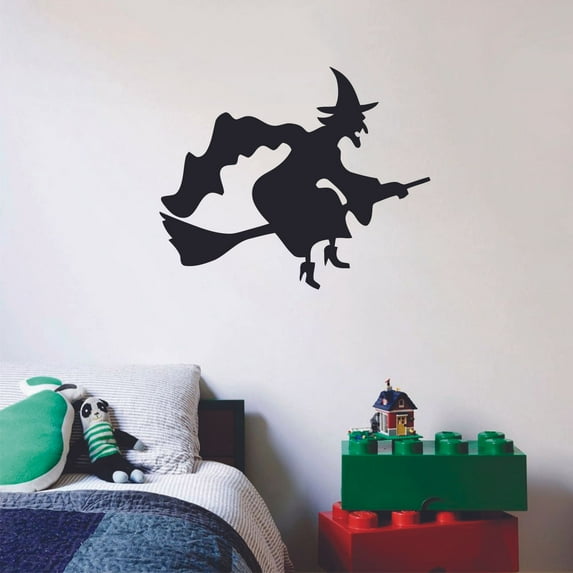 Spooky Flying Witch Silhouette Drawing Design Cute Decoration Vinyl Wall Art Wall Sticker Wall Decal Design Home Wall Room Décor For Kids Room Boys Nursery Infant Toddler Room Design (40x40 inch)