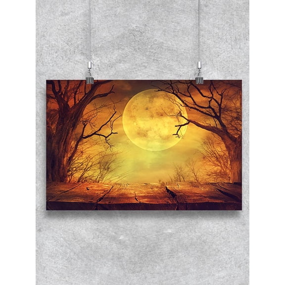 Spooky Forest With Full Moon Poster -Image by Shutterstock