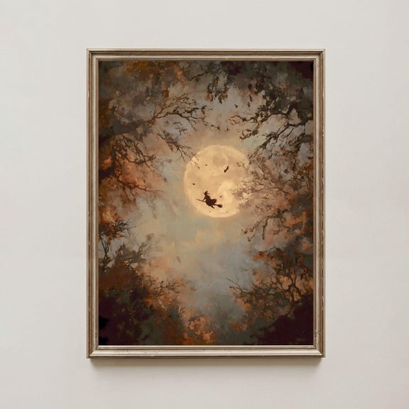 Spooky Full Moon Poster, Haunted , Witchy Wall Art Dark Academia Spooky Poster, Dark Cottagecore Moody Fall Poster Home Decor, 24x36 UNFRAMED