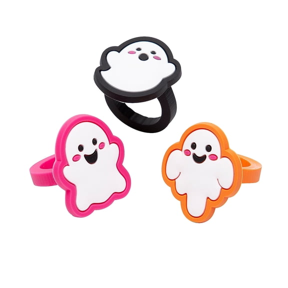 Spooky Fun Ghost Silicone Rings - 24 Pieces