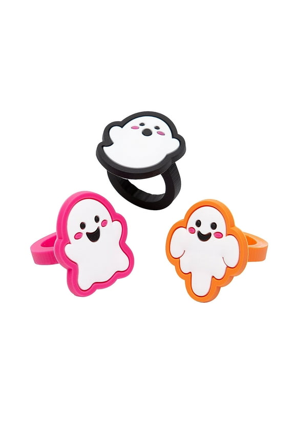 Spooky Fun Ghost Silicone Rings - 24 Pieces